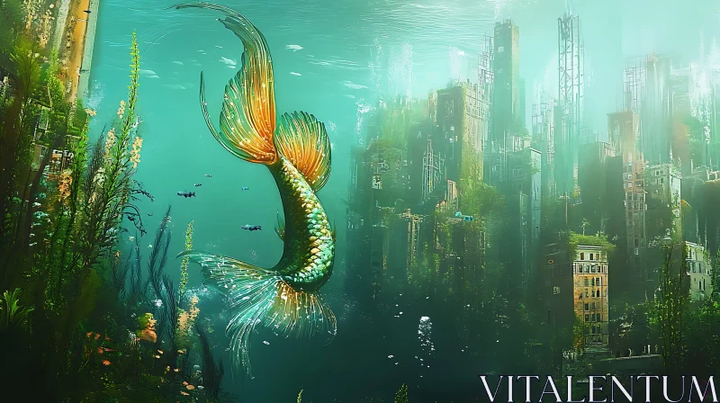 Submerged City Mermaid Tale AI Image