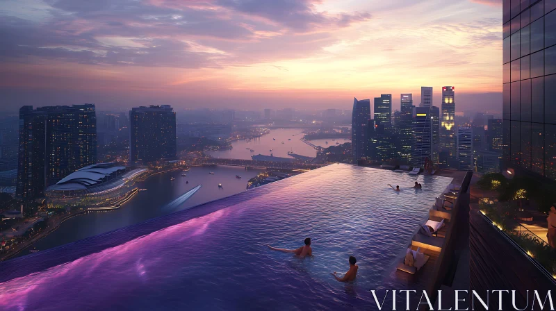 Luxurious Rooftop Pool with Sunset City View AI Image