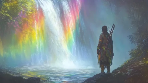 Mystical Waterfall with Rainbow Hues