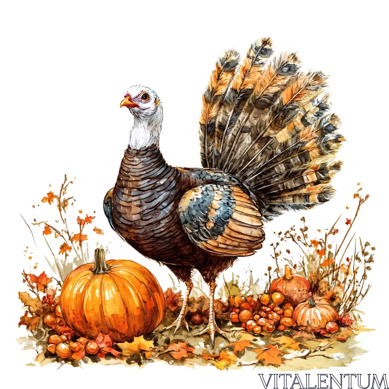 Festive Turkey and Pumpkins Art AI Image