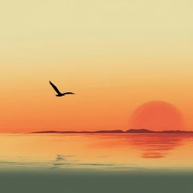 Sunset Bird Over Calm Waters