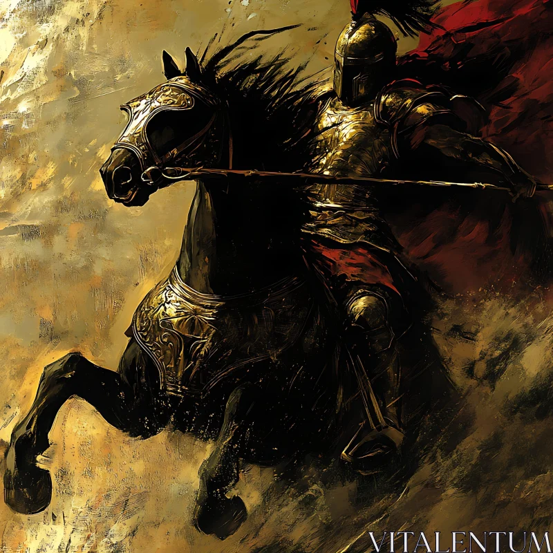 AI ART Golden Armored Warrior on Horse