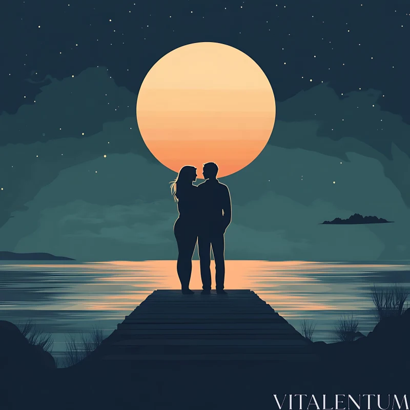 Silhouette Couple Under Moonlight AI Image