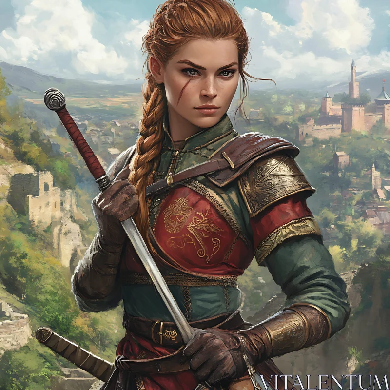 AI ART Female Warrior in Fantasy Landscape