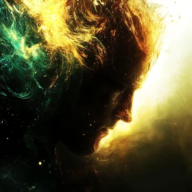 Mystical Abstract Male Silhouette in Glowing Light
