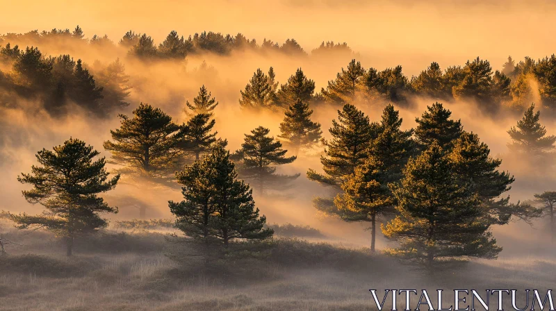 Misty Morning in the Forest AI Image