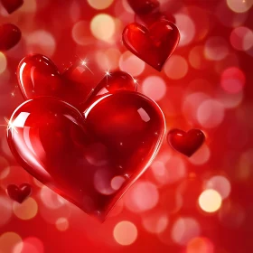 Red Hearts with Bokeh Background