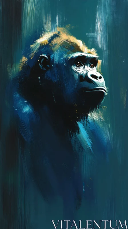 Gorilla Art in Blue AI Image