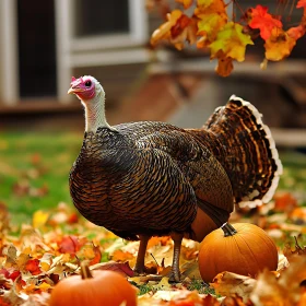 Thanksgiving Turkey in Fall Scene