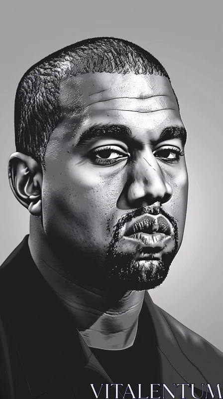 AI ART Digital Portrait of Kanye West with a Serious Expression