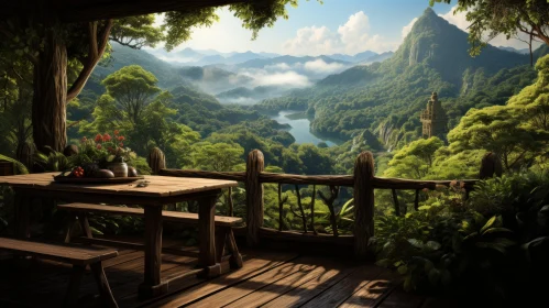 Enchanting Wooden Table in a Mystical Forest - Exotic Fantasy Landscapes