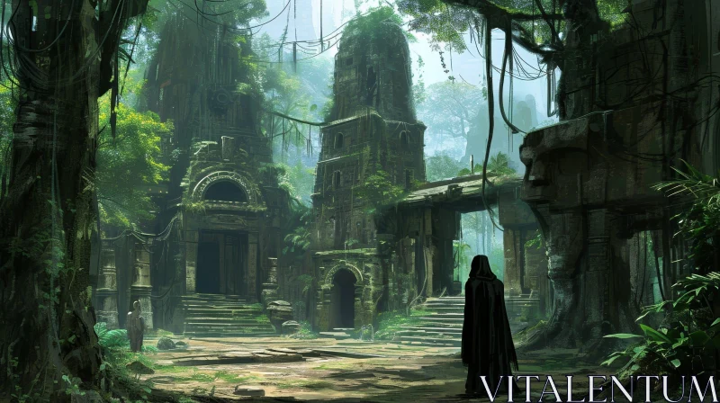 Enigmatic Ruined Temple in Jungle | Digital Painting AI Image