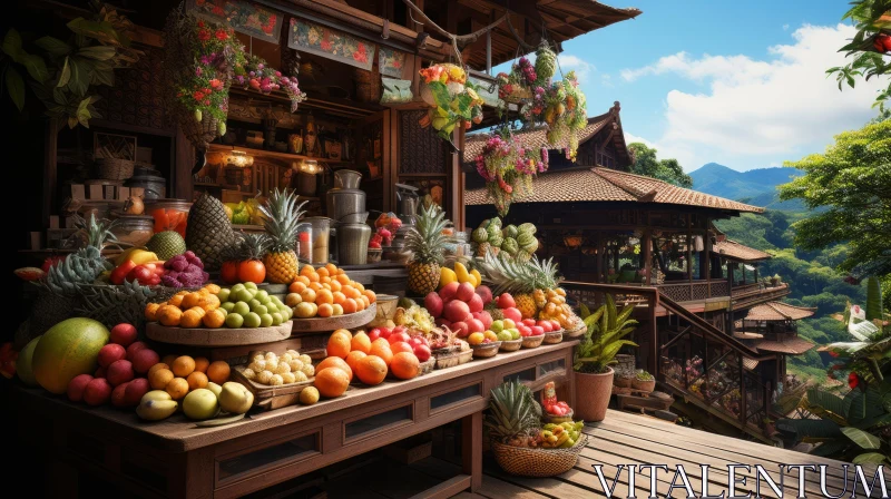 Exotic Fruits Stand in Traditional Chinese Style AI Image