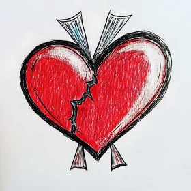 Red Heart with Stitches Drawing