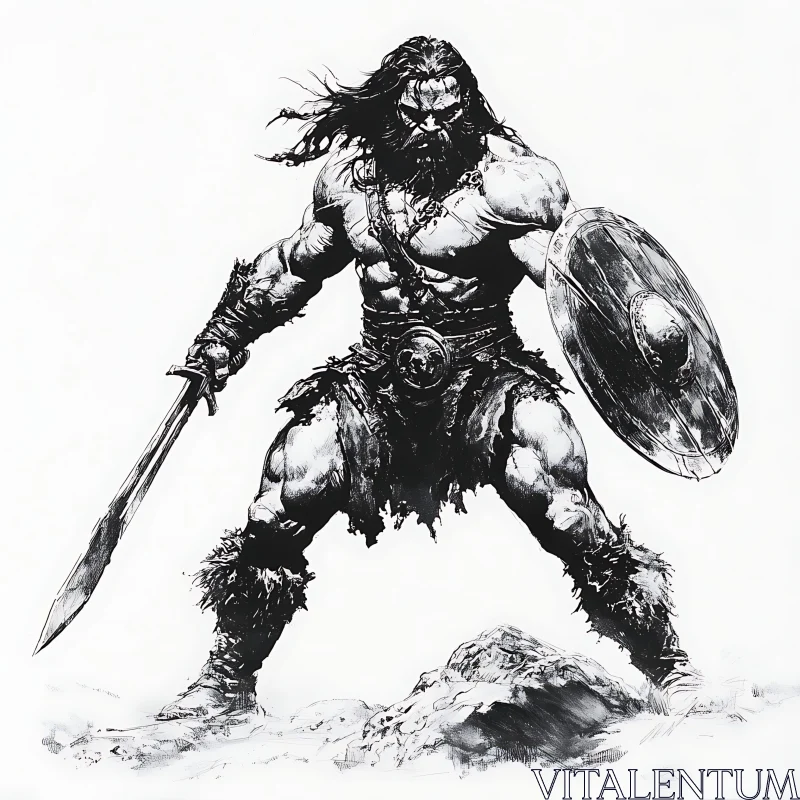 AI ART Monochrome Warrior Illustration