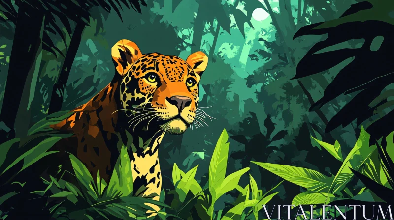 Leopard Amidst Lush Jungle AI Image