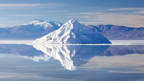 Iceberg and Mountain Reflections in a Calm Lake