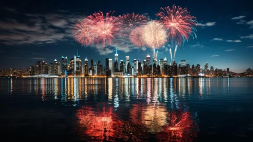 Fireworks Display Over New York City Skyline at Night