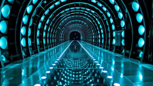 Futuristic Art Deco Tunnel with Blue Lights | Stunning Reflections