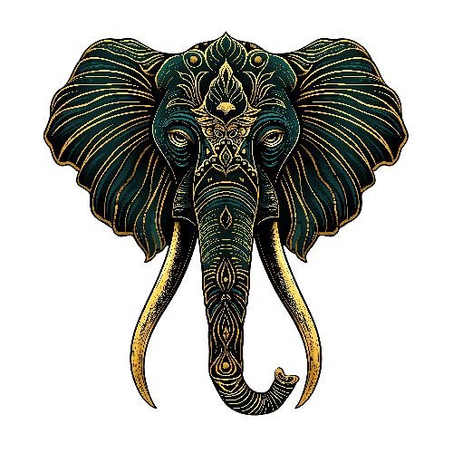 Golden Elephant Head Illustration for T-Shirt Printing POD Design