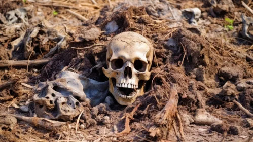 Mysterious Collection of Skulls in a Field - Enigmatic Environmental Portraits