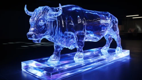 Translucent Ice Bull Sculpture in Luminous Colors
