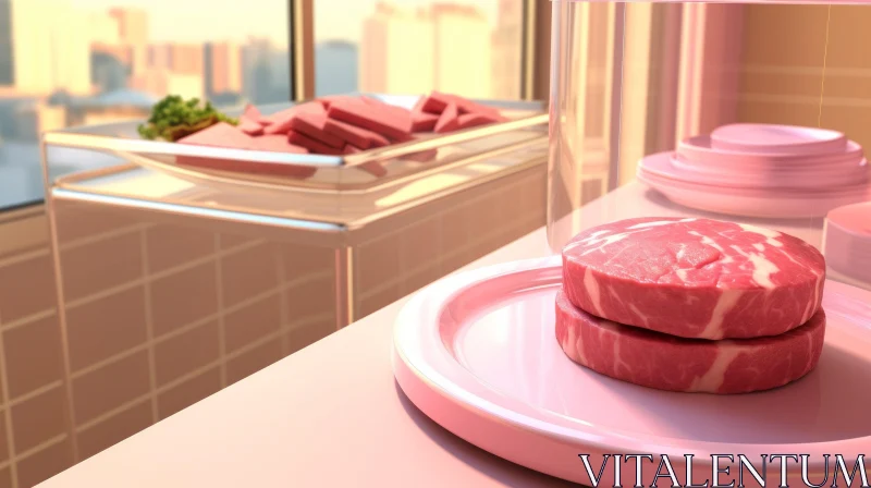 Translucent Pink Meat Container with City View | Vray Tracing Style AI Image