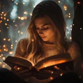 Girl Reading a Book in Cozy Ambiance