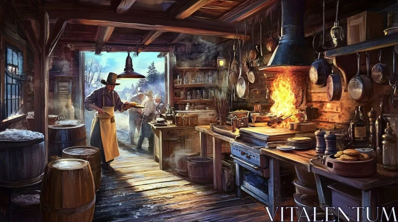 Rustic Cooking in an Old-fashioned Kitchen AI Image