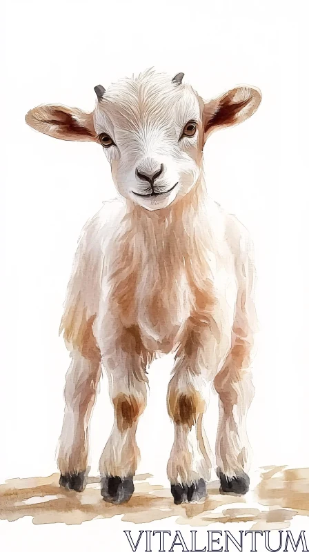 Young Goat Art in Watercolor AI Image