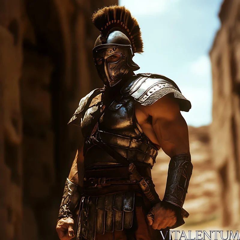 Armored Warrior in Ancient Setting AI Image