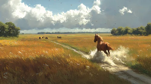 Horse in Golden Field