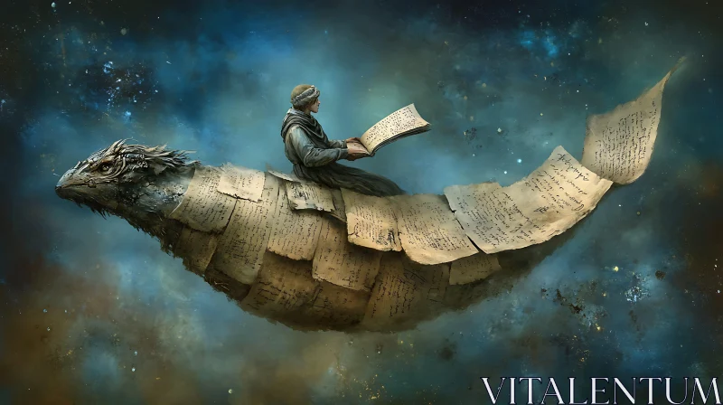 Surreal Dragon Rider Reading a Book AI Image