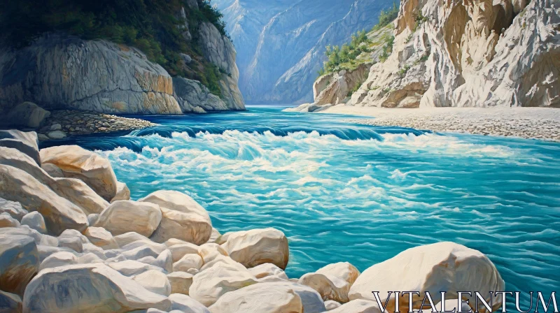 AI ART Tranquil Mountain River Scene