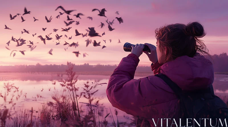 Sunset Birdwatching at the Lake AI Image