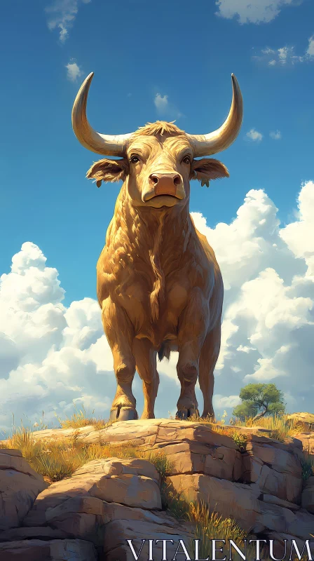 Bull Under Blue Sky AI Image