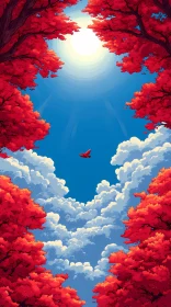 Bird in a Crimson Canopy