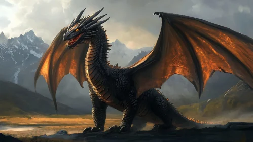 Dragon Standing Proudly Against Mountain Backdrop