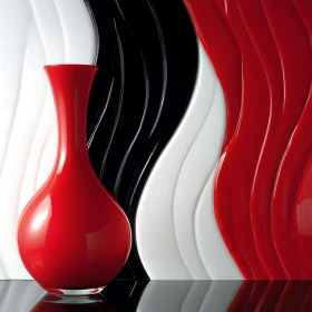 Glossy Red Vase on Wavy Backdrop