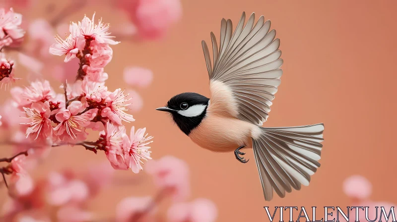 Chickadee with Blossoming Flowers AI Image