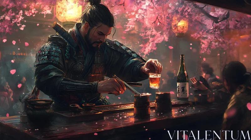 AI ART Japanese Warrior Serving Sake