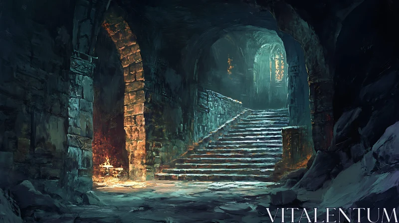 AI ART Ancient Stone Stairway in Dim Light