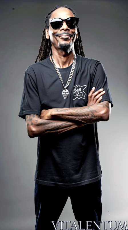 Snoop Dogg in Black T-Shirt and Sunglasses AI Image