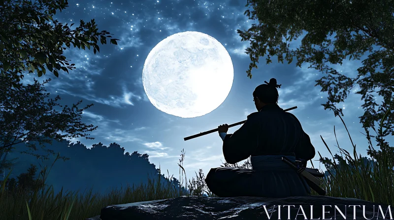 AI ART Flute Player Under Moonlight