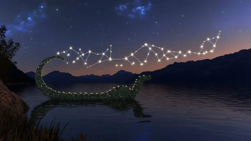 Celestial Nessie Rising From Lake