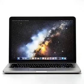 Modern Laptop with Vivid Galaxy Wallpaper