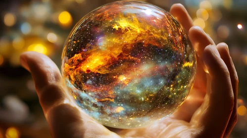 Hand Holding Galaxy Sphere