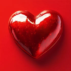 Glossy Red Heart on Red Background