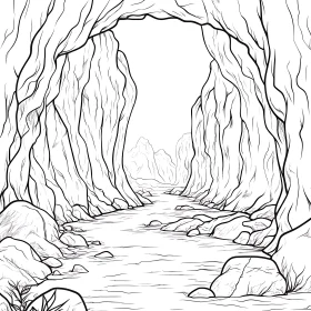 Black and White Cave River Scene