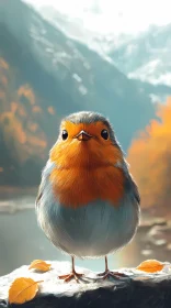 Orange Bird on Snowy Rock